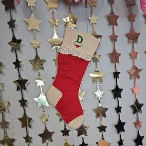 Vintage Christmas Stocking Monogram "D"  cottage core retro simplistic